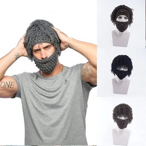 Beard Beanie Winter Knit Ski Warm Hat Cap Crochet Moustache Hippie Cosplay - Picture 1 of 15
