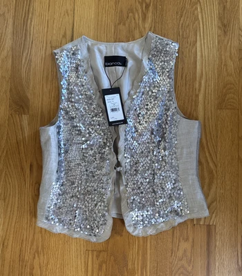 Новый с Ярлыками Bianca размер 8 серебро/желтовато-коричневый блестки открытый с галстук жилет (B3) - Изображение 1 из 4