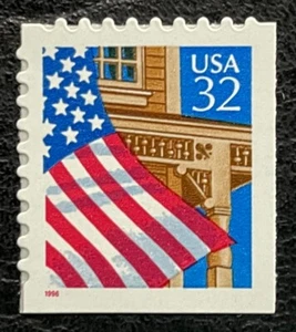 1996 Scott #2921, 32¢, FLAG OVER PORCH - Booklet Single Red "1996" - Mint NH - Picture 1 of 1