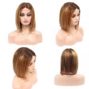 Ombre gerade kurze Bob 4x4 Lace Verschluss Echthaar Perücke für Frauen 10 Zoll - Bild 1 von 12