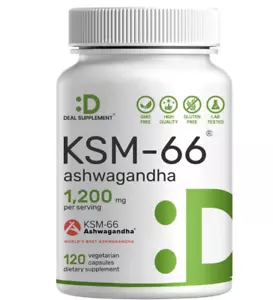Organic Ashwagandha Capsules 1200mg Supplement w/ Black Pepper Root Powder - Picture 1 of 7