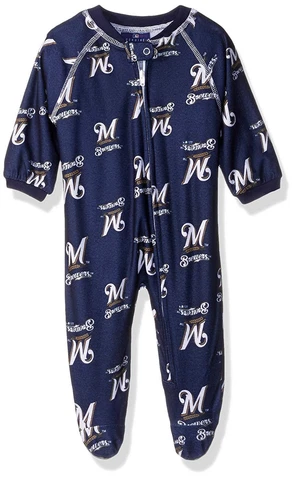 MLB Brewers Sleepwear All Over Print Zip Up Coverall 3-6 Months Navy Cover