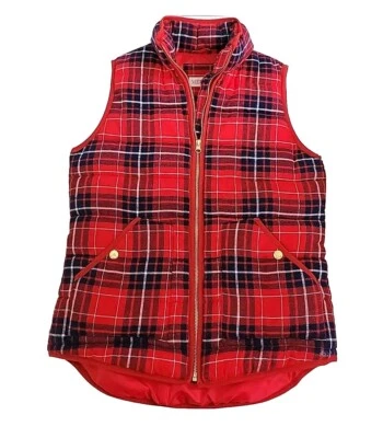 Chaleco acolchado de franela Merona para mujer rojo a cuadros con cremallera talla pequeña otoño algodón Foto 1 de 4