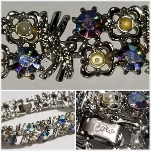 Bracciale Vintage ART DECO 5/Largo Semi Rigido CORO Perla Strass Dichiarazione 7" - Foto 1 di 22