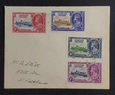 FALKLANDS. GV. 1935 Silver Jubilee set of stamps used on cover. Very clean. - Image 1 of 2