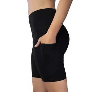NEU bequeme Yogashorts - weiche schwarze Damen Yoga Fahrrad Shorts mit Taschen - Bild 1 von 5