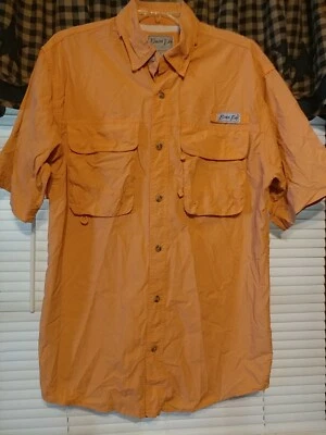 Bimini Bay 纽扣衬衫男式 S 码通风钓鱼橙色短袖  — 第 1/4 张图片