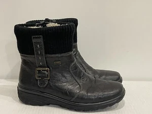 Rieker TEX Hillary Leather Sherpa Wool Lined Side Zip Ankle Boots EU38 US ~7-7.5 - Picture 1 of 18