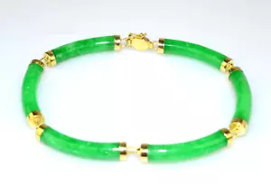 14K GELBGOLD SCHMAL APFELGRÜNE JADE RÖHRENFÖRMIGES GLIEDERARMBAND 7 ZOLL ** - Bild 1 von 4