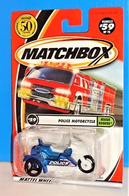 Matchbox 2002 Rescue Rookies #59 Police Motorcycle Blue & White w/ 50th Logo - Image 1 of 3