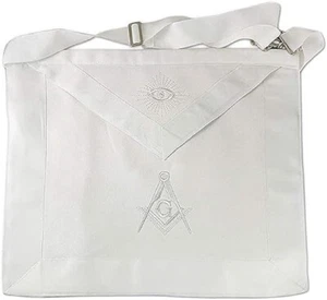 Masonic Master Mason white embroidered apron white ribbon 14" x 16" Inch - Picture 1 of 2