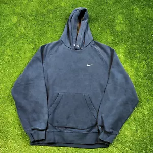 Vintage Nike Hoodie Mens Medium Navy Blue Pullover side Swoosh Classic Y2K retro - Picture 1 of 12