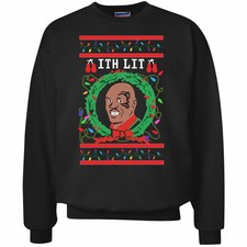 Ith Lit Funny Mike Tyson It's Lit Xmas Lights Lisp Ugly Christmas Sweater Crewne