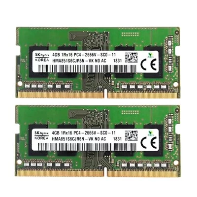 Hynix 8GB 2X4GB DDR4 PC4-21300 DDR4-2666MHz SODIMM Memory Ram HMA851S6CJR6N-VK - Image 1 of 4