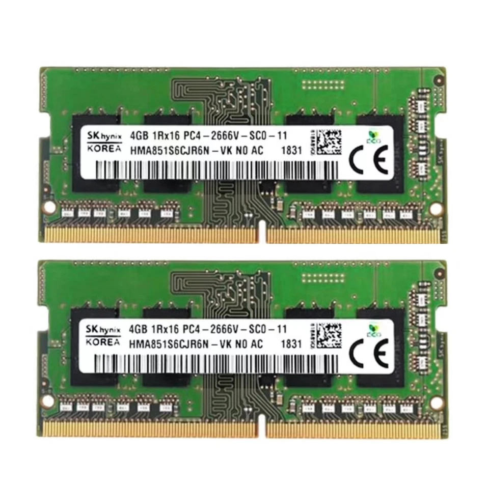 Hynix 8GB 2X4GB DDR4 PC4-21300 DDR4-2666MHz SODIMM Memory Ram HMA851S6CJR6N-VK - Image 1 of 4