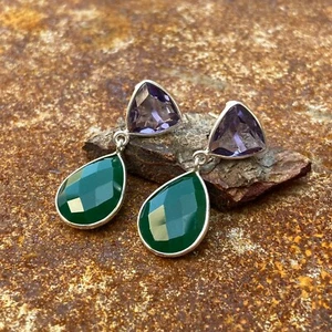 New Arrival 925 Sterling Silver Green Onyx And Purple Amethyst Charm Earring - Bild 1 von 6