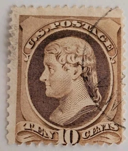 US Sc 209 10¢ Jefferson Stamp 1882 - Picture 1 of 2