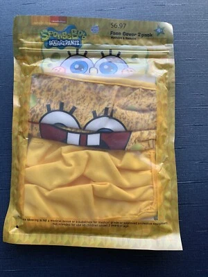 NEU, Nickelodeon SPONGEBOB Kinder Gesichtsmaske Abdeckung 2er Pack waschbar & wiederverwendbar süß - Bild 1 von 2
