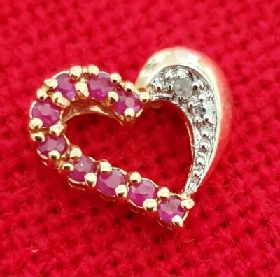 Ruby Stones Heart Gold Vermeil over Sterling Silver 925 Pendant Only - Image 1 of 4