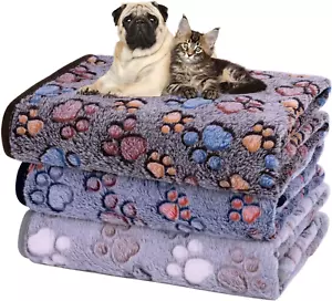 1 Pack 3 Dog Blankets, Soft Fluffy Fleece Pet Blanket Warm Sleep Mat Paw Print D - Picture 1 of 7
