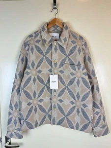 NN07 No Nationality Rahim Jacquard Boucle Geometric Overshot Shirt Jacket M - Picture 1 of 15