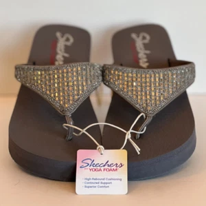 NWT Skechers Wedge Flip Flop ~ Yoga Foam 31601 Vinyasa ~ Pewter Bling Women Sz10 - Picture 1 of 9