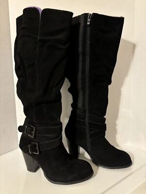 TORRID женщин черный 100% замши сутулиться пряжка шириной икры ботинки 9 широкий новый в коробке - Изображение 1 из 4