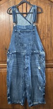 Mens H&M Denim Bib Carpenter Overalls Shorts Farmer Sz XL 15” Ins Distressed