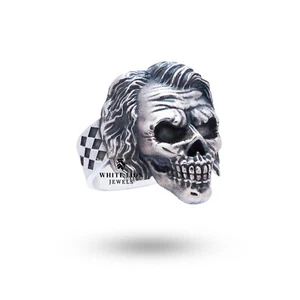 Joker Humorist Comedian Totenkopf 925 Sterlingsilber Herren Biker Oxidierte Ring