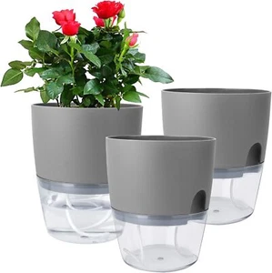 Vanavazon 6 Inch Self Watering Planter Pots for Indoor Plants, 3 Pack Gray - Picture 1 of 5