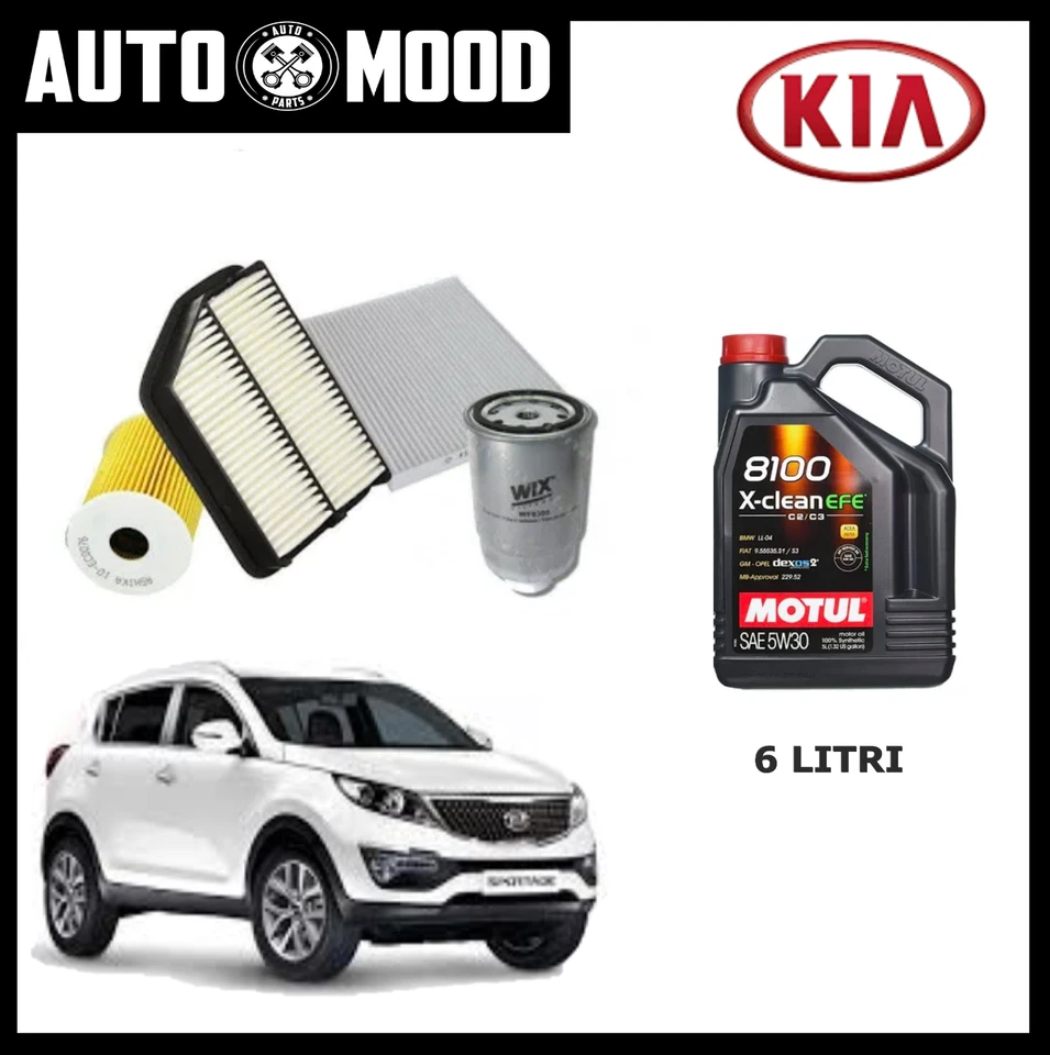 KIT TAGLIANDO KIA SPORTAGE 2010 AL 2015 1.7 CRDI 85KW 115CV + 6LITRI MOTUL 5W30