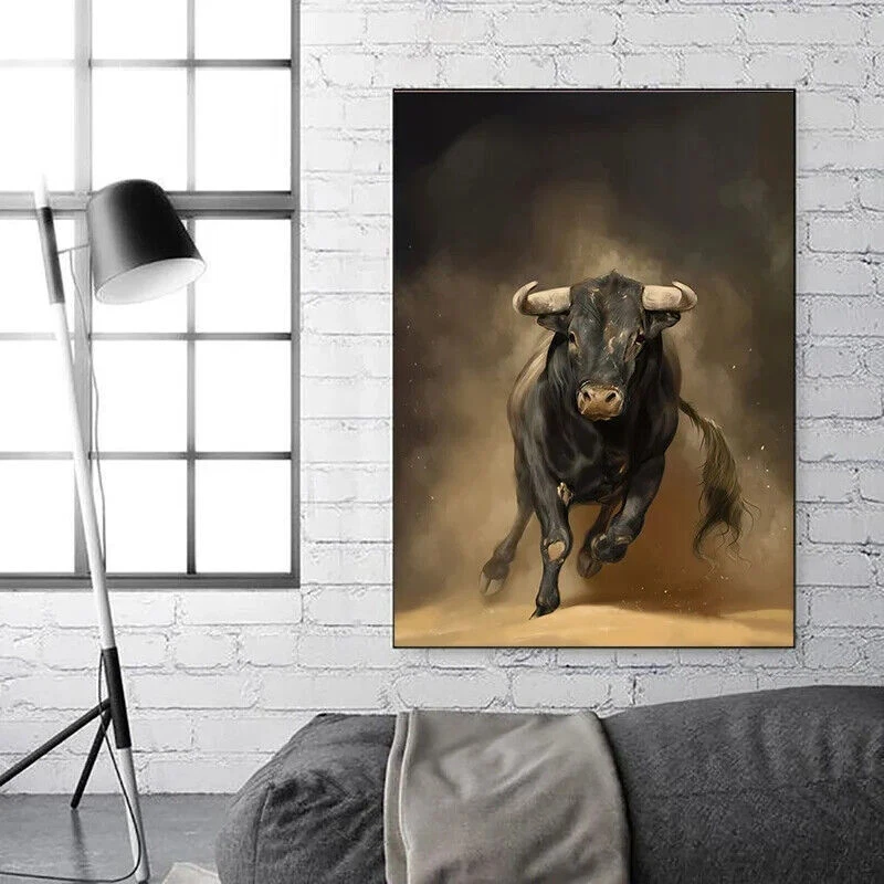 Vintage Bull Animal Canvas Painting Home Decor Wall Art Wall Mural Print Poster