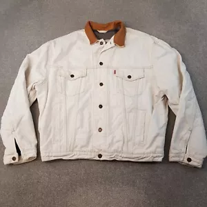 Vintage Levis Mens Jacket XL White Denim 70602 02 Blanket Lined Leather Collar - Picture 1 of 16