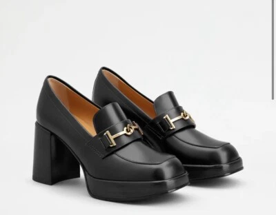 $1145 TOD’s Mujer US 7 EU 37 Negro Cuero Cepillado 3 pulgadas Plataforma Mocasines ¡NUEVO EN CAJA! Foto 1 de 4