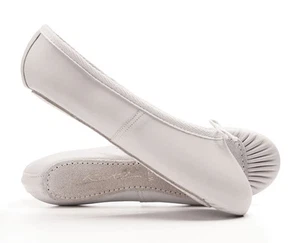 White Leather Full Sole Ballet Shoes Childs & Adults All Sizes By Katz Dancewear - Picture 1 of 11