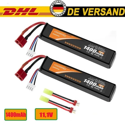 2 x 11,1V 1400mAh 30C batterie Airsoft-Akku mit Mini-Tamiya-Kabel für Airsoft DE - Bild 1 von 4