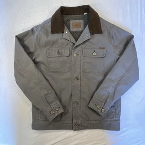 Vintage Woolrich Denim Barn Work Coat Jacket Medium Lined Gray Corduroy Collar - Picture 1 of 15