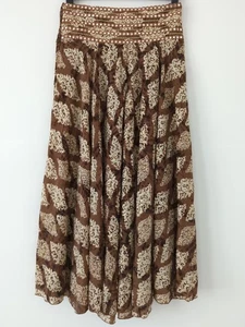 Ladies Silk Mix Culottes Midi Maxi Skirt Boho Brown Gold Print Free Size M/L - Picture 1 of 6
