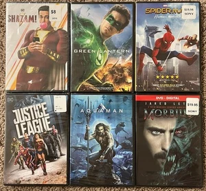 Lot of 6 Super Heroes DVDs - Shazam, Justice League, Green Lantern, Morbius - Picture 1 of 2