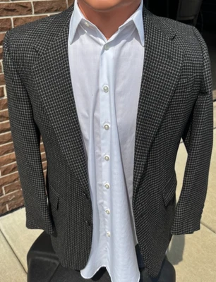 Blazer Abrigo Deportivo Vintage Tallia Uomo 40R Negro Gris Mezcla Lana Cuadros EE. UU. Foto 1 de 4