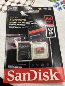 SanDisk 64GB Extreme microSDXC UHS-I Memory Card with Adapter Up to 170MB/s, C10 - Picture 1 of 1
