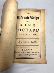Sir Robert HOWARD The Life And Reign Of King Richard II Person Of Quality 1681 - Picture 1 of 6