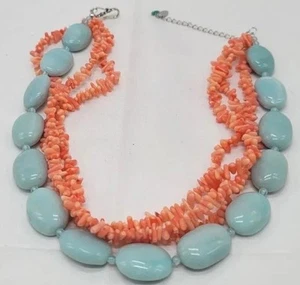 Collana Diana Venezia Boho Amazzonite Pesca Corallo 925 Sterling 18" Nuova Con Scatola - Foto 1 di 14