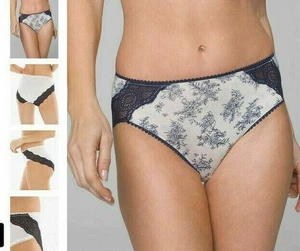 Soma Embraceable Lace Geo High Leg Brief S Jardin Toile Ivory Navy - Picture 1 of 2