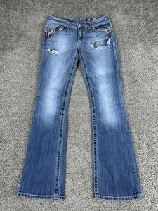 Miss Me Jeans Womens 29 Bootcut Distressed Embroidered Denim Rhinestone P5817BV - Picture 1 of 15