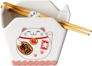 Urban Tokyo Chinese Takeout Box Style Porcelain Bowl With Chopsticks 18 fl oz - Picture 1 of 1