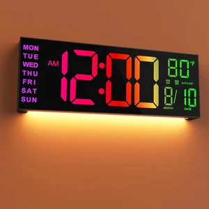 16" Large Digital Wall Mount Clock, Count down Timer, Alarm, Big LED, 8 RGB Colo - Picture 1 of 12