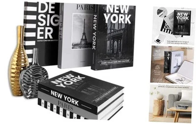 Juego de 3 libros de diseño decoración tapa dura estética blanco y negro decorativos  Foto 1 de 4