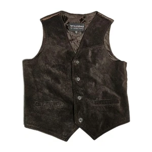Wilsons gilet pelle vintage marrone con bottoni linea western rodeo danza taglia med - Foto 1 di 8