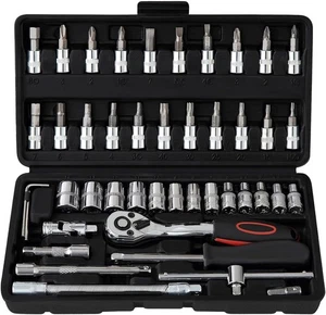 CHIAVI A CRICCHETTO BUSSOLA SET CHIAVE 46 PZ CON VALIGETTA PORTA ATTREZZI - Foto 1 di 4